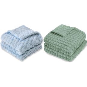 HOMRITAR Baby Blanket for Boys or Girls, 3D Jacquard Fluffy Fuzzy, Soft Warm Cozy Flannel Fleece, Nursery, Stroller, Toddler Bedding (30 x 40 Inch, Blue)
