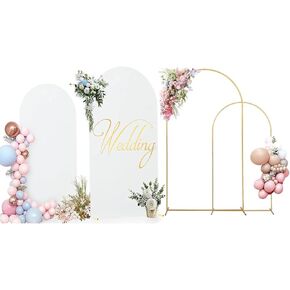 7.2 FT+6FT Metal Wedding Arch Backdrop Stand and Arch Cover Set for Birthday Party Wedding Ceremony Bridal Baby Shower Event Decor