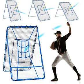 6×4FT Baseball Pitching Rebounder Net, Softball Practice Equipment for Pitch Back with 2 x 6-Angle Quick Adjustments, Batting Target Ribbon, Sport Training Hitting Nets for Backyard