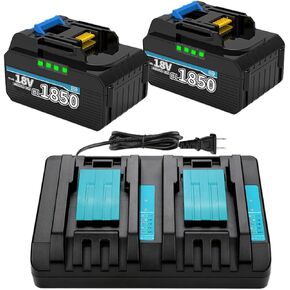 Energup 2Pack 6.5A 18V Replacement Makita Battery with DC18RD Dual Port Charger, BL1850B BL1830 BL1840 BL1850 BL1860 BL1815 BL1820, for Makita 18V Battery and Charger