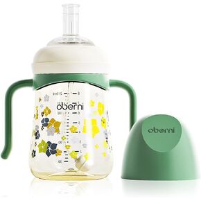 PPSU No Spill Sippy cups,Weighted Straw Toddler Water Bottle with Handle,Spill Proof Toddler Cup with 2 Nipple for Baby 6-12 Months and Toddlers 1-3 (10 Ounce, Green, 1 Pack)