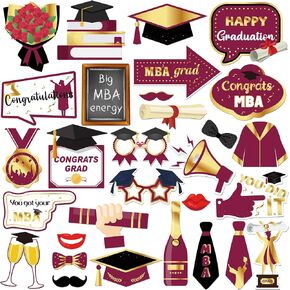 MBA Graduation Photo Booth Props, Congrats MBA Photoshoot 2025 MBA Grad Party Photography Props Graduation Centerpiece Sticks Decorations Large Size 30 PCS