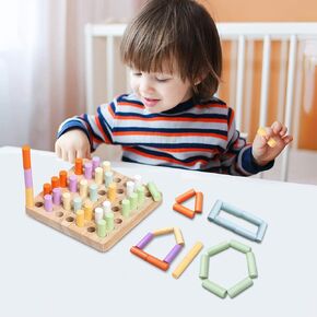 Wooden Pegboard for Toddlers, Montessori Education Toys Sorter & Stacking Toys for Boys Girls, Fine Motor Skill Toys, Hand-Eye Coordination Wooden Stick Toys for Age 3,4,5,6,7