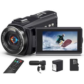 8K 64MP Video Camera Camcorde with one 4500mAh Battery, Remote Control, Mic, and Adapter