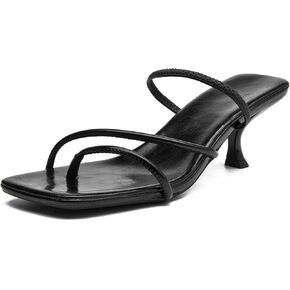 DADAWEN Women's kitten Heels Thong Sandals Strappy Open Square Toe Flip Flop Heels Sexy Fashion Comfort Summer Dressy Party Heeled Sandals
