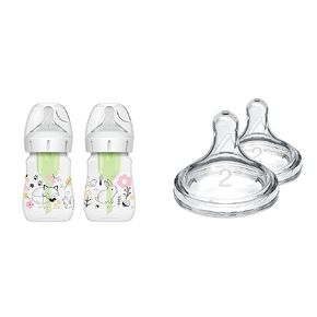 Dr. Brown's Anti-Colic Options+ Wide-Neck Baby Bottles, Woodland Decos, 5 oz, Level 1 Nipple 2-Pack and Level 2 Nipple 2-Pack