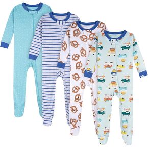 Onesies Brand Baby Boys' 4-Pack Footed Pajamas, Snack Truck, 3-6M