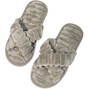 Verdusa Women's Cross Straps Corduroy Flannel Slippers Casual Indoor Shoes Slides