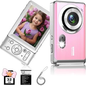 Digital Camera, UHD 4K Vlogging Camera for Photography with 32GB Card,48MP 18X Digital Zoom Digital Camera, Anti-Shake Portable YouTube Compact Point Shoot Camera for Kids Teens Adult Beginner (Pink)