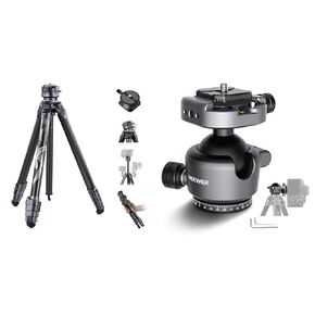 NEEWER LITETRIP LT32 62" Travel Tripod Carbon Fiber with ±15° Leveling Base Center Axis, 360° Pan Arca Type QR Plate Compatible with Peak Design Capture V3, GM41 Low Profile Tripod Ball Head Included