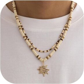 Puka Shell Necklace Men Summer Beach Seashell Necklace for Men Beaded Charm Necklace Adjustable Lether Choker Necklace Boho Jewelry Men Necklace Chain