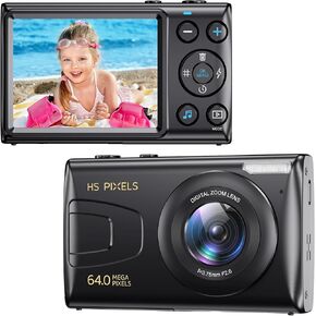 Digital Camera,4K Camera for Photography,64MP MP3 Player Vlogging Cameras for YouTube(NO TF Cards),2.8" IPS Screen,Auto Focus,18X Zoom,Point and Shoot Digital Cameras for Kids-Black