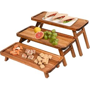 GEHE Pine Wooden Cupcake Stand, Foldable 3 Tier Serving Tray, Cupcake Tier Stand, Cupcake Display Stand Tower Stand, Dessert Table Serving Tray for Birthday/Wedding/Christmas/Party, Charcuterie Boards