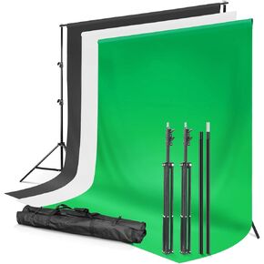 Julius Studio 10.1 x 7.8 ft. Backdrop Stands Kit with 6 x 9 ft. Background Screens 3 Colors: White Black Green Premium A+ Grade High Density > 150GSM Synthetic Material Fabric, JSAG580