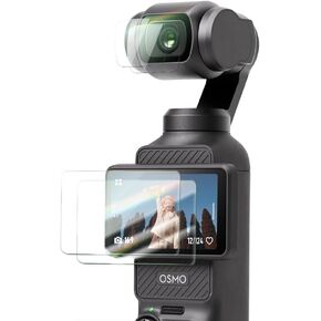 واقي 2 عدسة + 2 واقي الشاشة لـ DJI Osmo Pocket 3 فيلم زجاجي مزخرف ، صلابة 9H ، لمسة حساسة ، Ultra HD ، حماية كاملة على الشاشة لجيب 3