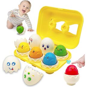 Matching Eggs 6 pcs Set Baby Toys Color & Shape Recoginition Sorter Puzzle for Toddlers Early Learning Educational Fine Motor Skill Montessori Gift for 3 Year Old Kids (Expression Eggs)