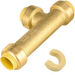 (Pack of 2) EFIELD 1/2-Inch Slip Tee Push-Fit Brass Fittings to Connect Pex, Copper, CPVC Pipe with a Disconnect Tool Clip, Potable Water and Hydronic Heating Application