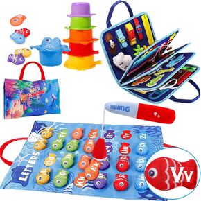 Esjay Fishing Games for Baby and Toddlers with Busy Board(Blue Dinosaur), Montessori Toys Toddlers Gifts
