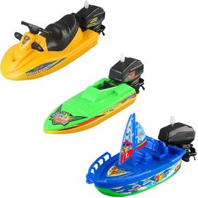 Wind-up Boat Toy Set, Pull & Go Speedboat, Sailboat & Motorboat Model Toy