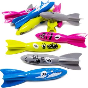 Boley Dive Torpedo Swim Toys - 12 Pack Sinking Pool Toys for Kids - Colorful Shark, Whale, Fish Diving Torpedoes - Summer Water Games, Bath Time Fun, Pool Diving Toy Set