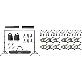 EMART Photo Backdrop Stand kit, 8.5 x 10 ft Back Drop Adjustable Frame for Photography, 12 Spring Clamps, 16 Background Clip Holders for Parties Dectoration