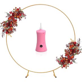 Round Backdrop Stand Circle Backdrop Stand and Electric Air Balloon Pump Pink 110-120v 30w Balloon Electric Pump Inflator for Party/Wedding/Birthday Decorations
