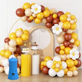 Round Arch Backdrop Stand 8 FT(2.5M) Large Golden Circle Arch Frame and Electric Air Balloons Pump, Blue 110-120V 30W Balloon Pump for Party/Wedding/Birthday Decorations