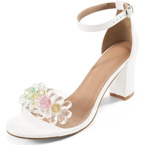 Aomigoct Chunky Heels for Women Wedding: Black 8 Dressy Comfortable High Heeled Sandals for Fashion Bridal with Crystal Decor