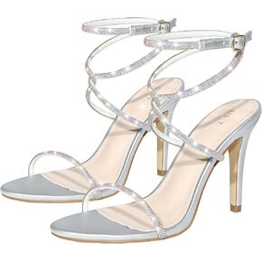 Perphy Rhinestones Crisscross Heel Stiletto Heel Sandals for Women