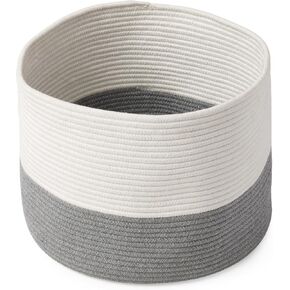 Lalo Braided Storage Basket - Soft Cotton Rope Basket for Blankets, Toys and Nursery Organization, Durable, Easy to Carry, Non-Toxic Nursery Baby Basket, 12.5" Height x 16.25" Diameter Grey