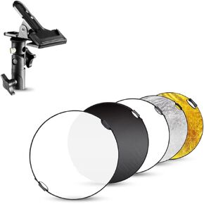 Selens Portable 5-in-1 24 Inch (60cm) Handle Round Reflector and Photography Reflector Clamp Holder Speedlite Hot Shoe Bracket
