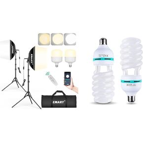 EMART Softbox Photography Lighting Kit, 16"x16" Pull Soft Box, 50W 3000K-6000K LED Bulb, 105W CFL Bulb with Remote, Professional Photoshoot Equipment for Studio Lights, Portrait, Video Recording