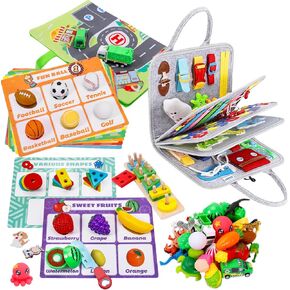 Esjay Montessori Toys for Toddlers, Matching and Sorting Toys with Cards and Busy Board(Grey)