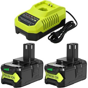 2Pack Upgraded 6000mAh P102 Battery Replacement for Ryobi 18V Battery and Charger Combo Compatible with Ryobi 18Volt Lithium Battery P102 P103 P104 P105 P107 with P117 Battery Charger (Green)