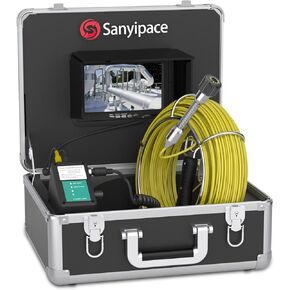 Sanyipace Sewer Camera 65FT/20M with WiFi Wireless Transmission, Drain Camera with Lights, Pipe Sewer Scope Inspection Camera with IP68 Waterproof Camera Probe, 7" Color Screen, Camera Guide Wheel
