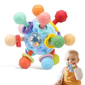 TIROL SUPPLIES Montessori Baby Sensory Toys - Teether for Babies 0 3 6 9 12 18 Months - Easy to Grip, BPA-Free Silicone Toys for Babies - Easter Gift for Baby