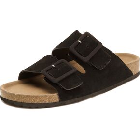 Flat sandals for women, Summer Cork Footbed Slide Sandals with Arch support,100% Genuine Leather