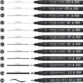 EYEYE Micro Fineliner Pens, Black Drawing Art Pens,12 Archival Pens Waterproof Ink Set Artist Supplies Archival Inking Markers Sketch Outline Pens, Precision Drawing and Sketching Kit