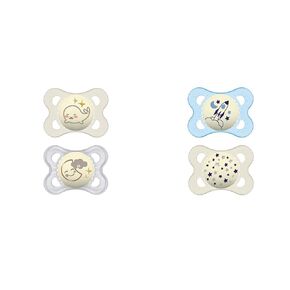 MAM Night Pacifiers with Glow-in-Dark Buttons, 0-6 Months, Breastfed Baby Pacifiers, Unisex, Includes Sterilizing Case and 2 Pacifiers
