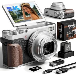 Digital Camera, 64MP Cameras for Photography, 5K Vlogging Camera for YouTube, 180°Flip Screen Digital Point and Shoot Camera with 18X Zoom,
