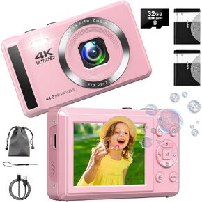 4K UHD Digital Camera - 44MP Point and Shoot Camara with Autofocus, 16X Digital Zoom, 2.4'' Display - Vlogging Cameras Bundle with 2 Batteries & 32GB SD Card for Teens & Students