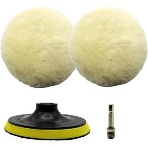 4pcs 3inch Nature Nature Wool Cutting Cuting Palishing Plads Plishing Plishing Wheel for Drill Buffer Fachment مع محول حفر تصميم فريد من نوعه ، وحزمة تلميع السيارة 3 بوصة من 4