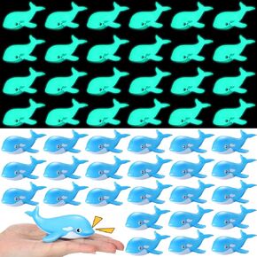 HyDren 48 Pcs Glow in The Dark Rubber Whale Bulk Cute Floating Squeaky Rubber Whale Luminous Mini Sea Animal Toys Bathtub Favors for Classroom Carnival Birthday Pool Sea Party Decor(Black)