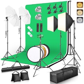 Professional Photography Lighting Kit with 8.5x10ft Backdrops, LED Bulbs, Softboxes & Umbrellas - Complete Studio Setup for Video & Photo Shoots