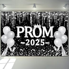 Prom Decorations 2025 Banner 72" x 48" Backdrop Graduation Prom Party Supplies Black and Silver Photography Congrats Grad Decor Background for Indoor Outdoor Garden,Yard,Party Home Decor