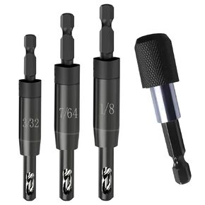 Upgraded Self Centering Drill Bit 3/32", 7/64", 1/8" with Bit Holder for 1/4 in VIX Bit Bosch Hex Shank Drill, CC2430#6#8#10 Self Centering Drill Bit Center Finding Drill Bit