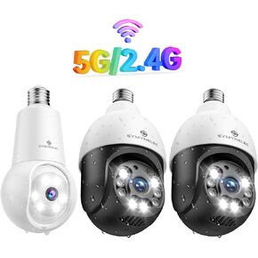 3PCS 5GHz/2.4GHz Light Bulb Security Camera Outdoor Waterproof 2.5K, 5G Dual Band WiFi Light Socket Security Camera with AI Human Motion Detection Tracking 4MP Color Night Vision