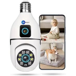 Dual-Lens (4MP+4MP) Resolution Smart Wi-fi Bulb Security Camera, 360° View, Night Vision, Two-Way Talk, Motion Tracking & Detection Alert, Up to 128GB SD Card Support