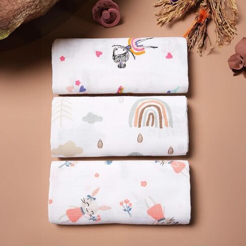 Muslin Baby Swaddling 3 Pack Set -%100 Cotton Baby Muslin Diaper, 31.5"x 31.5" (Baby Girl) in Saudi Arabia