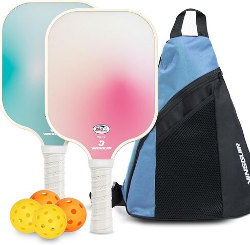 VINSGUIR Pickleball Paddle Set of 2, USAPA Approved Lightweight Fiberglass Rackets with Honeycomb Core, 4 Pickleballs & Carrying Bag, Ideal for Beginners & Gift in Saudi Arabia